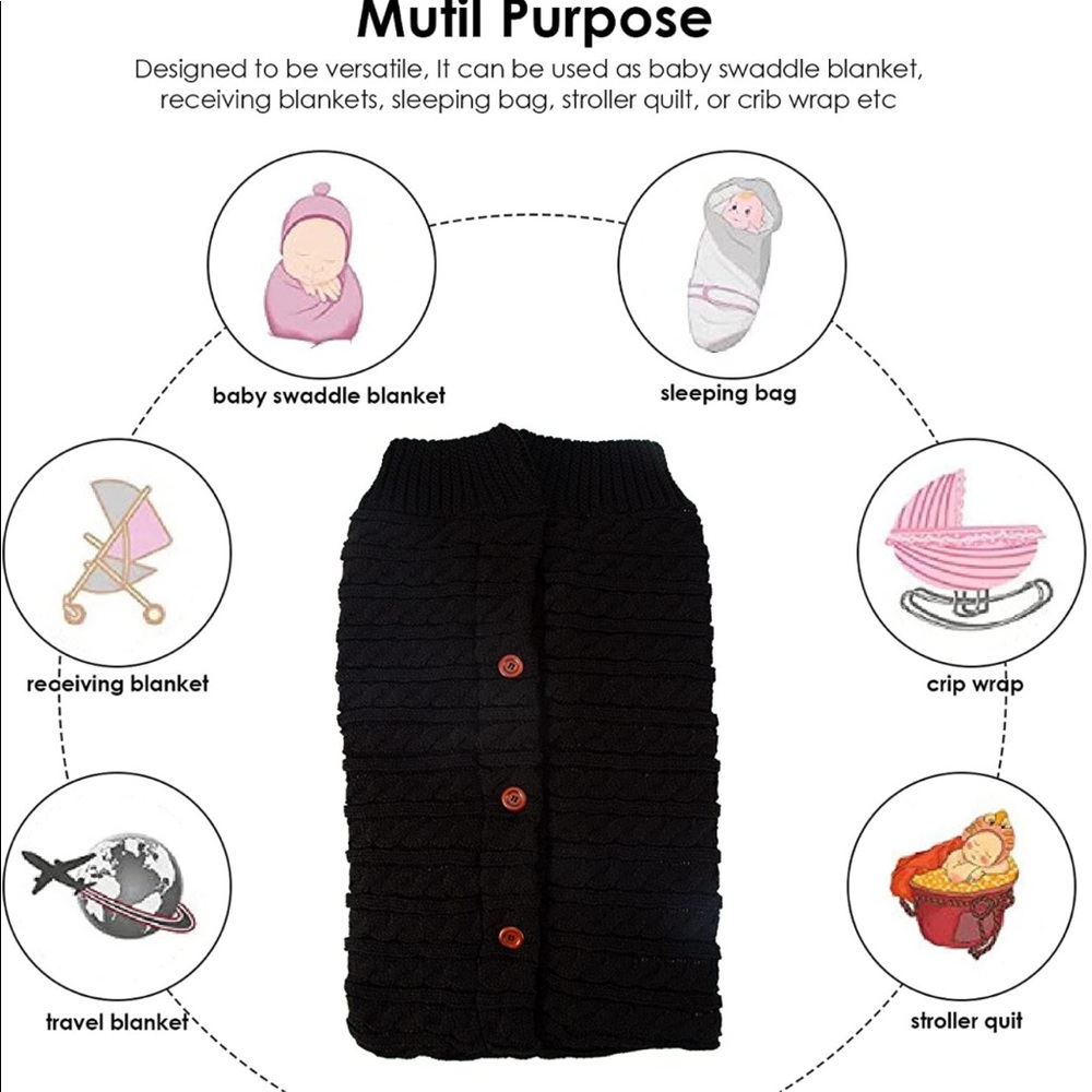 Newborn baby swaddle fleece stroller wrap blanket - Black - Picture 4 of 4